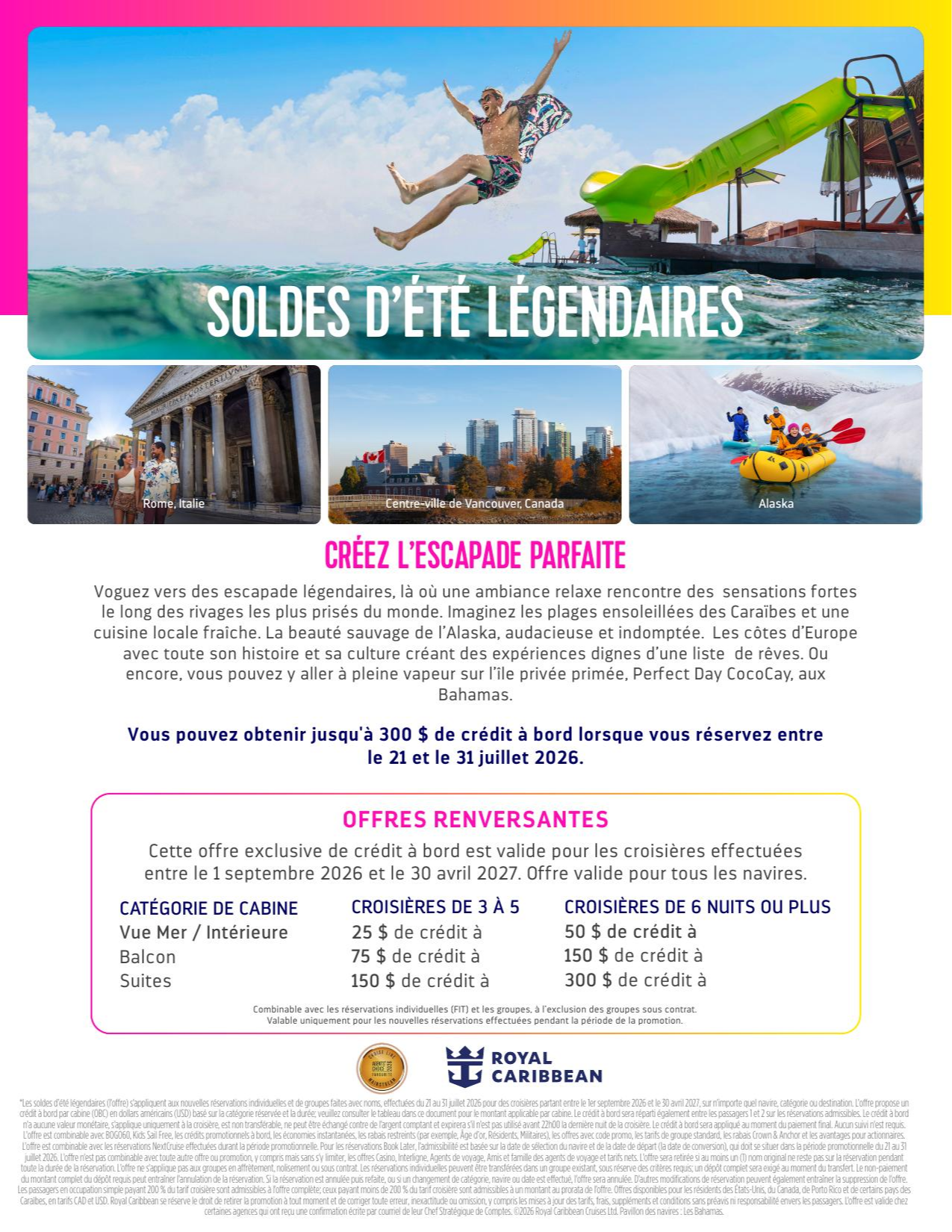 Promotion croisières Soldes d'été légendaires avec Voyage Aquaterra