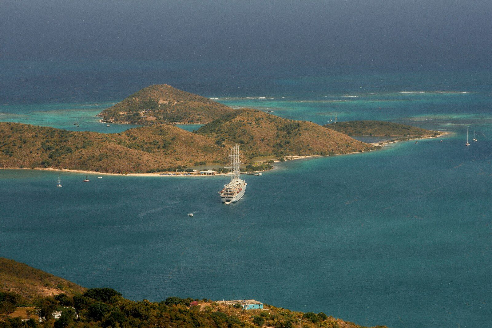 The Club Med 2 at anchor off a Caribbean island The Club Med 2 at anchor off a Caribbean island