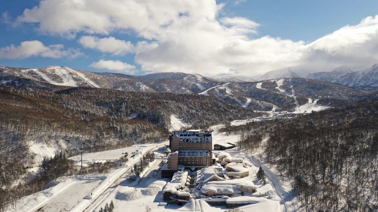 Aerial view of Club Med Kiroro Grand in the Hokkaido mountains