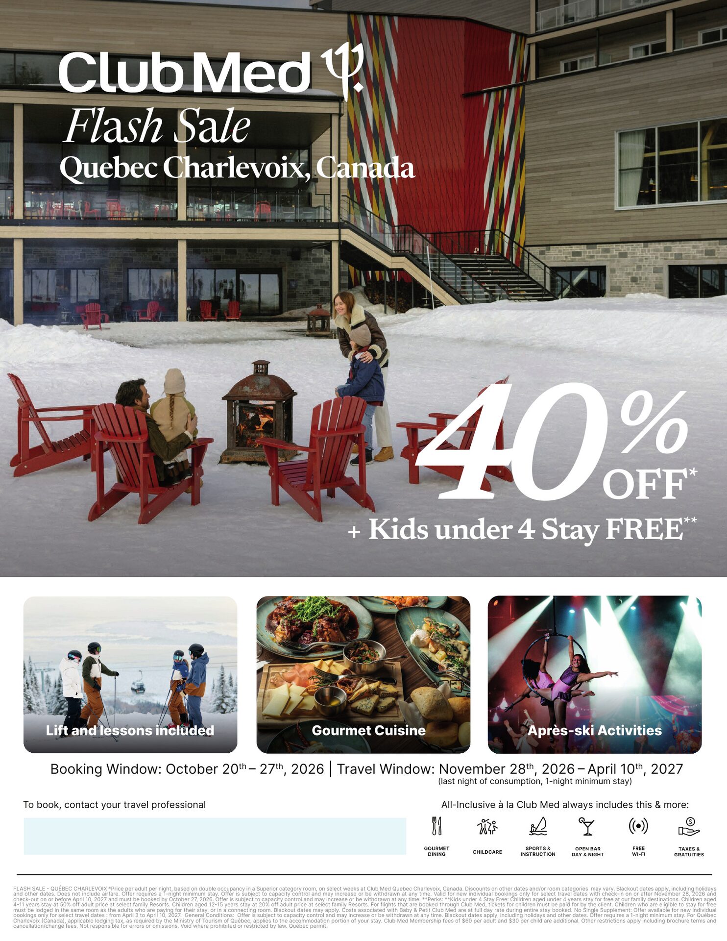 Club Med — Québec Charlevoix Flash Sale: 40% off an all-inclusive stay at the Charlevoix mountain resort, kids under 4 stay free, lift passes and ski lessons included, gourmet dining, après-ski activi Club Med — Québec Charlevoix Flash Sale: 40% off an all-inclusive stay at the Charlevoix mountain resort, kids under 4 stay free, lift passes and ski lessons included, gourmet dining, après-ski activi