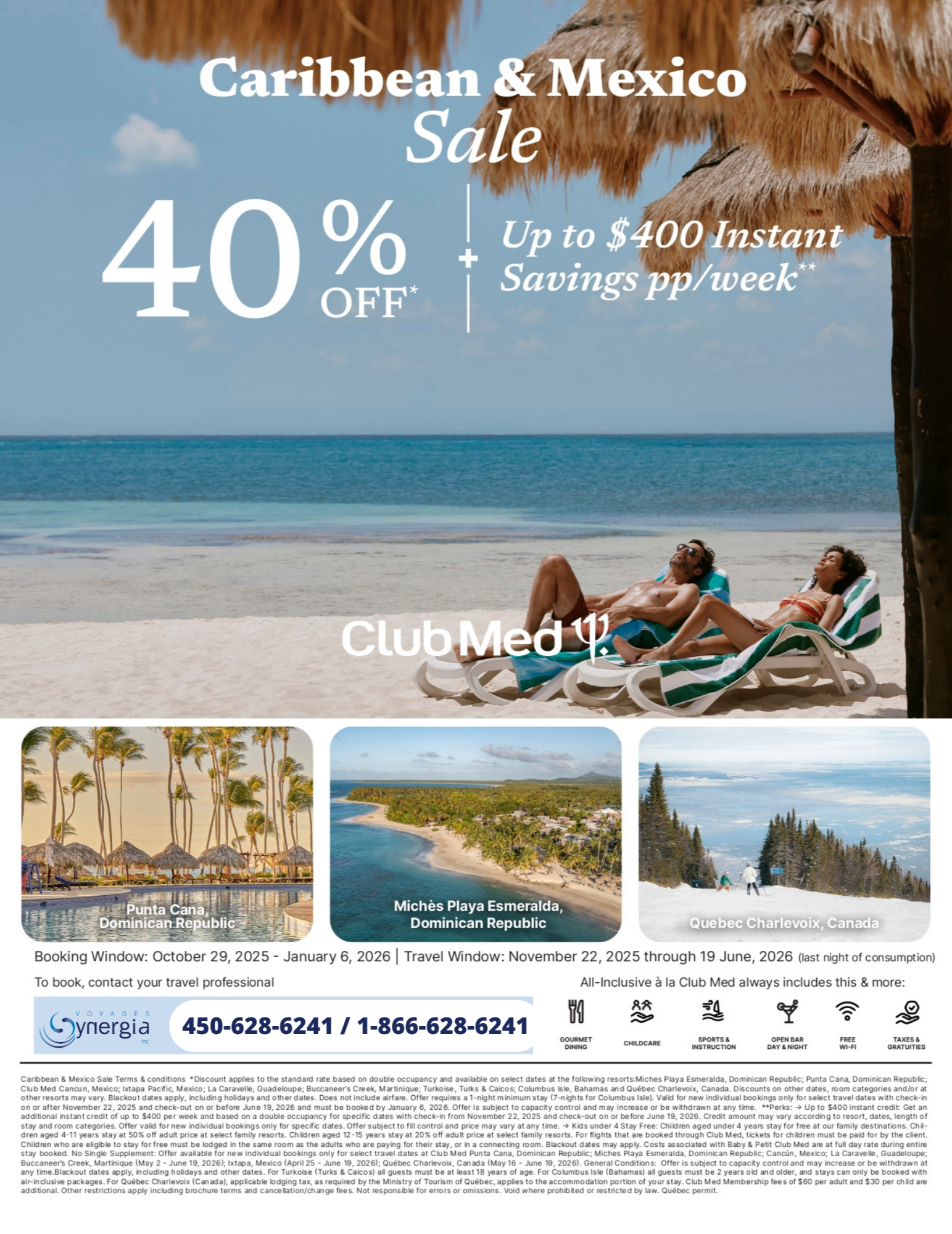 Club Med Promotions Caribbean and Mexico Sale 40% Off + $400 Instant Savings with Aqua Terra Travel