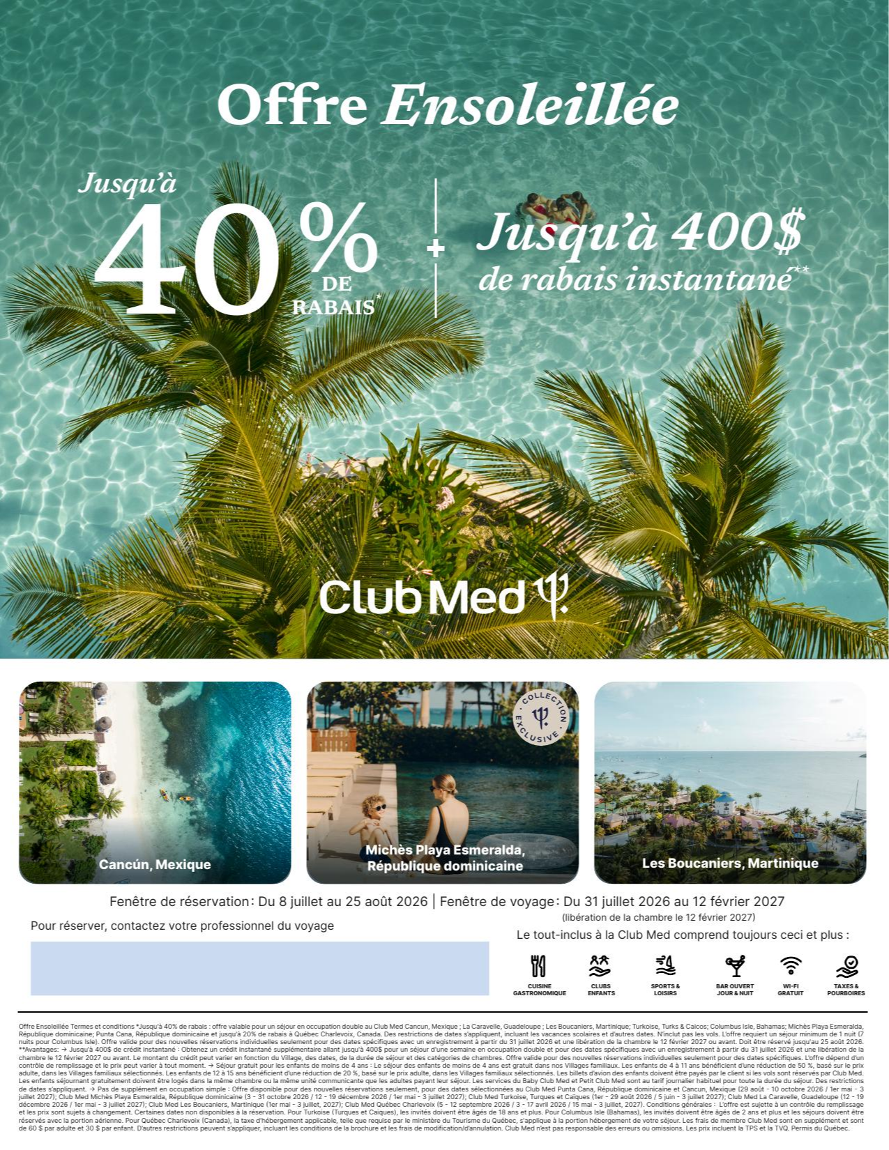 Promotion Vacances Club Med Offre Ensoleillée jusqu'à 40% avec Voyages Aqua Terra