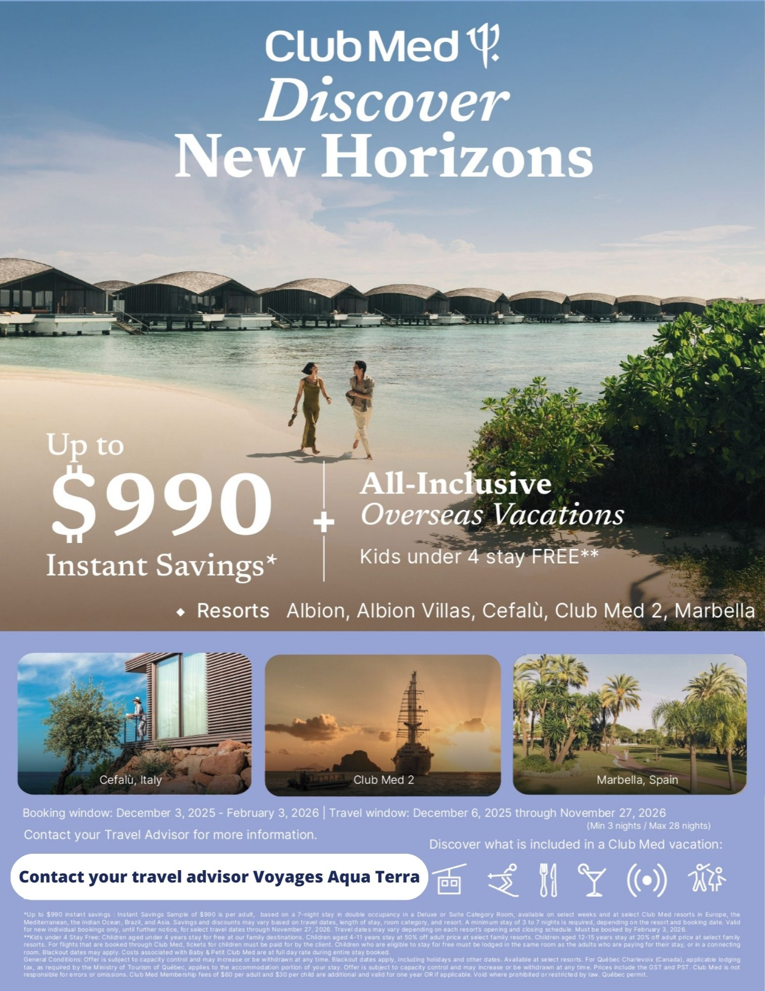 Club Med Promotions Overseas Vacation Up to 990$ Instant Savings off with Aqua Terra Travel