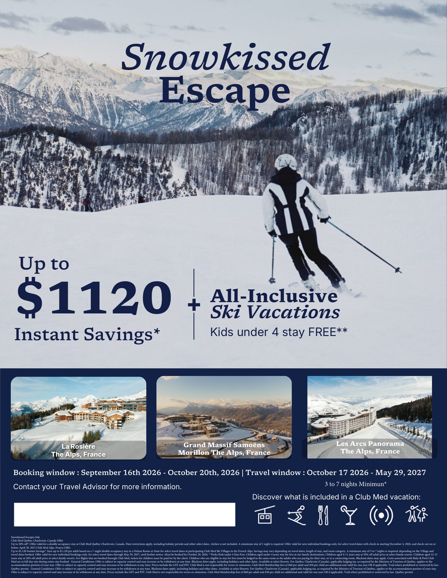 Club Med Snow Escapes: all-inclusive ski packages in the French Alps (La Rosière, Val d'Isère, Les Arcs Panorama), book by October 20, 2026 with Voyages AquaTerra Club Med Snow Escapes: all-inclusive ski packages in the French Alps (La Rosière, Val d'Isère, Les Arcs Panorama), book by October 20, 2026 with Voyages AquaTerra