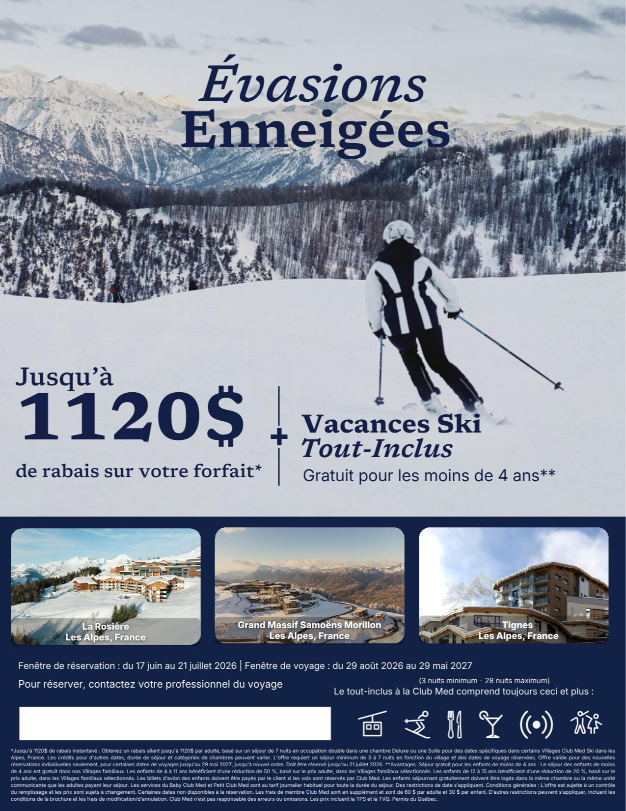 Promotion Vacances Club Med Évasions enneigées Jusqu'à 1120$ de rabais avec Voyages Aqua Terra