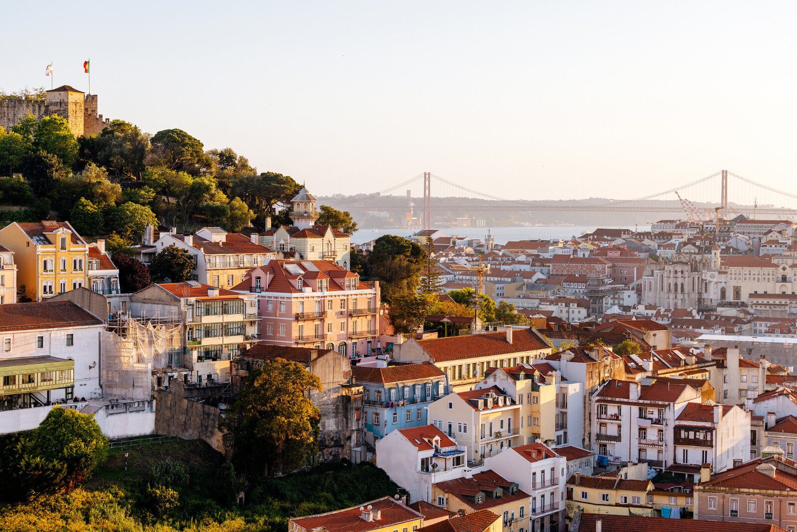 Lisbon rooftops and the Tagus seen from a lookout