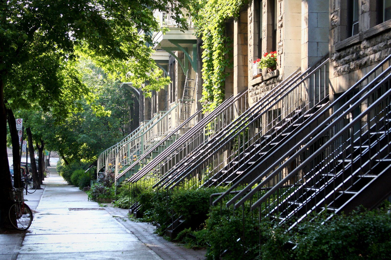 Typical outdoor staircases on a Montreal street