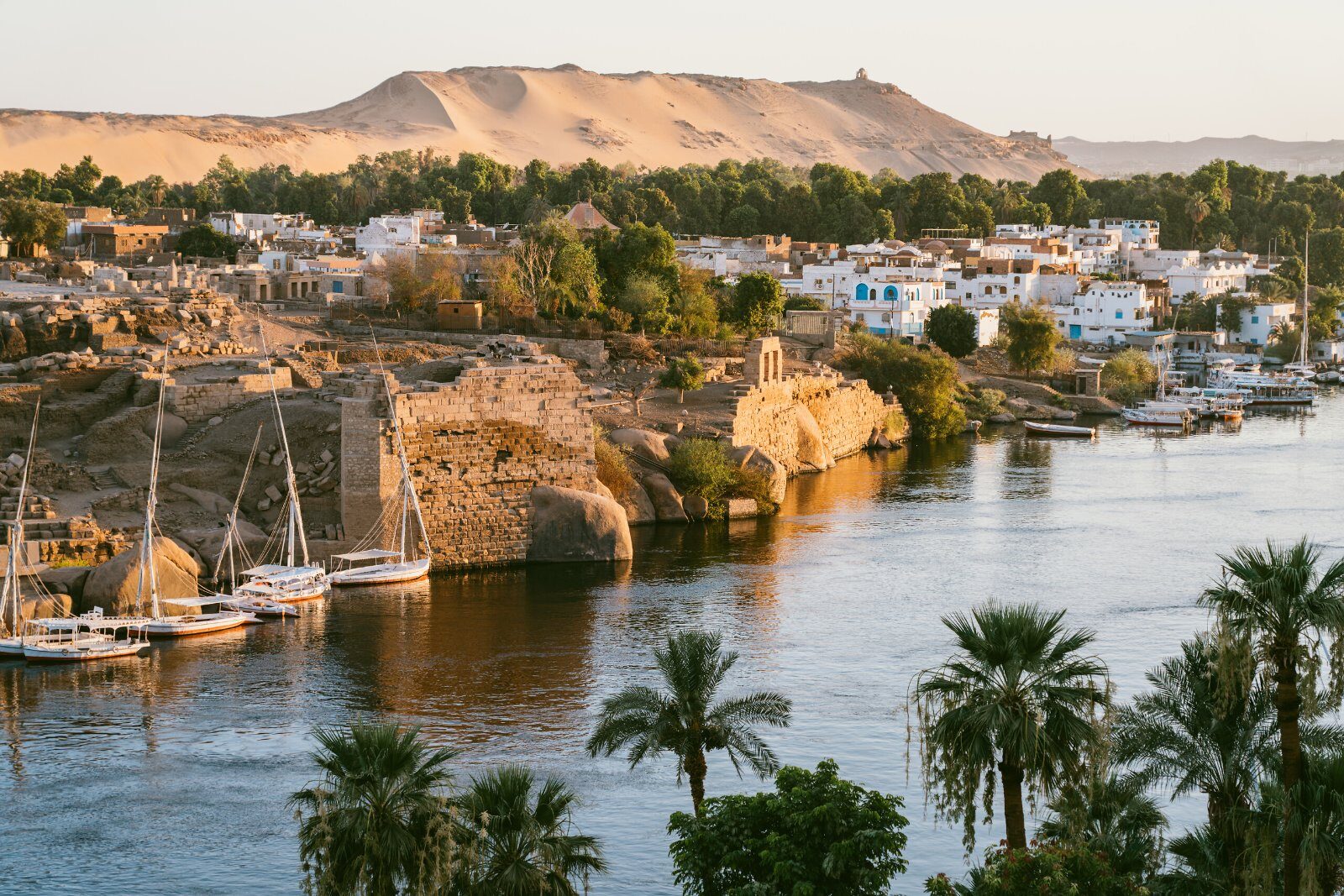 Nile riverbank and Nubian houses near Aswan