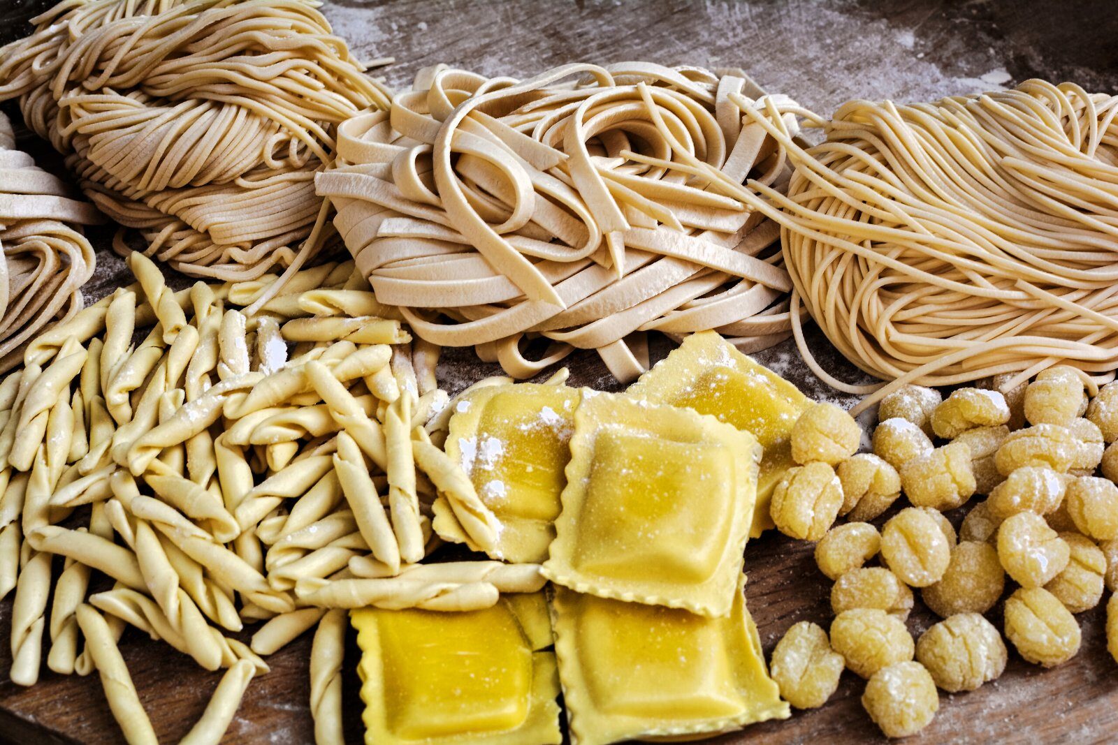 Fresh pasta and Italian cooking ingredients