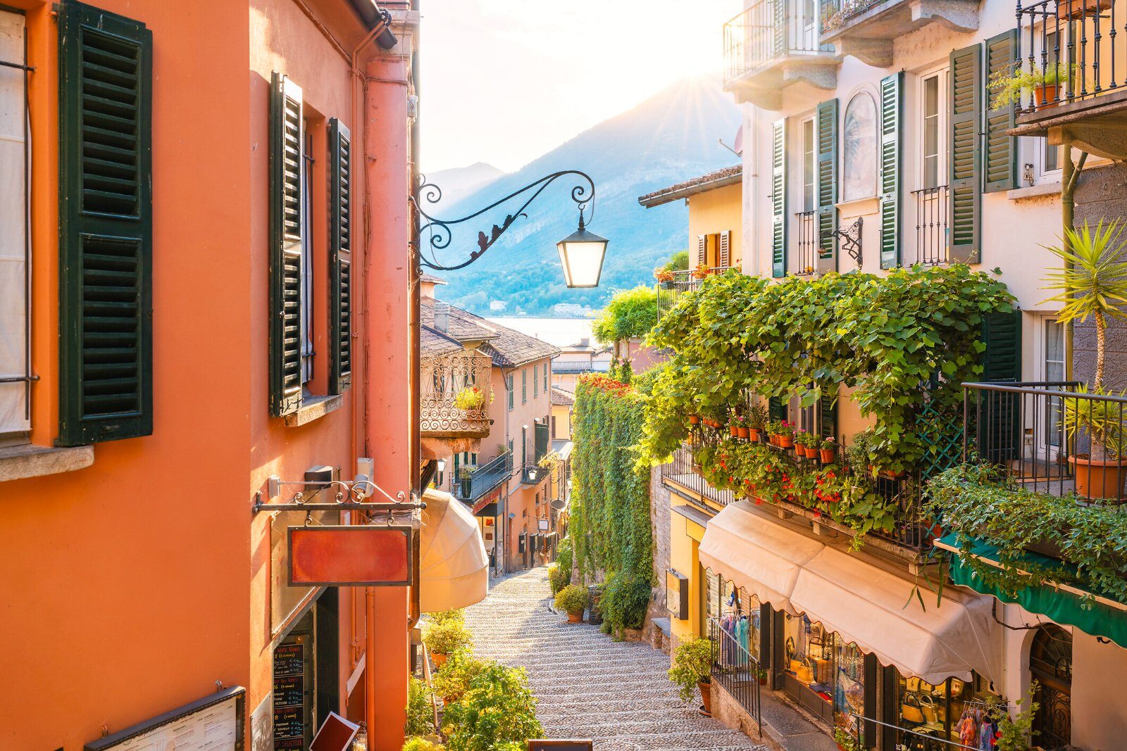 Flower-lined lane in an Italian village