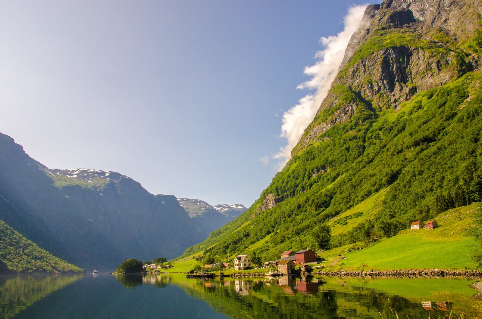 Fjord with green slopes in Norway