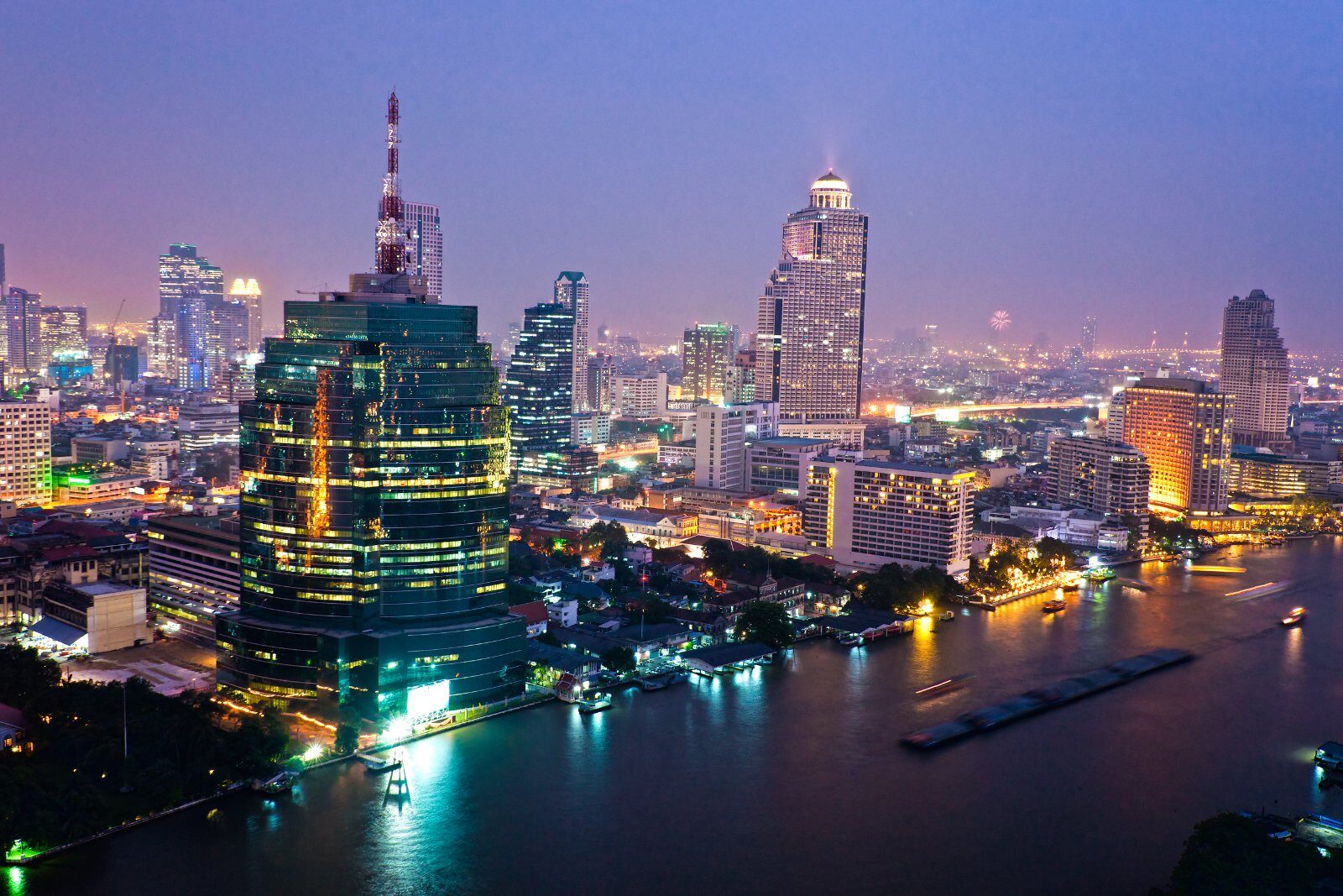 Bangkok lit up along the Chao Phraya River