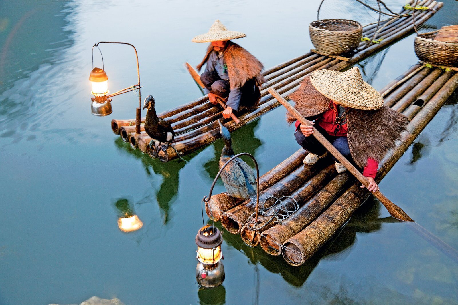 Fishermen on bamboo rafts on the Li River
