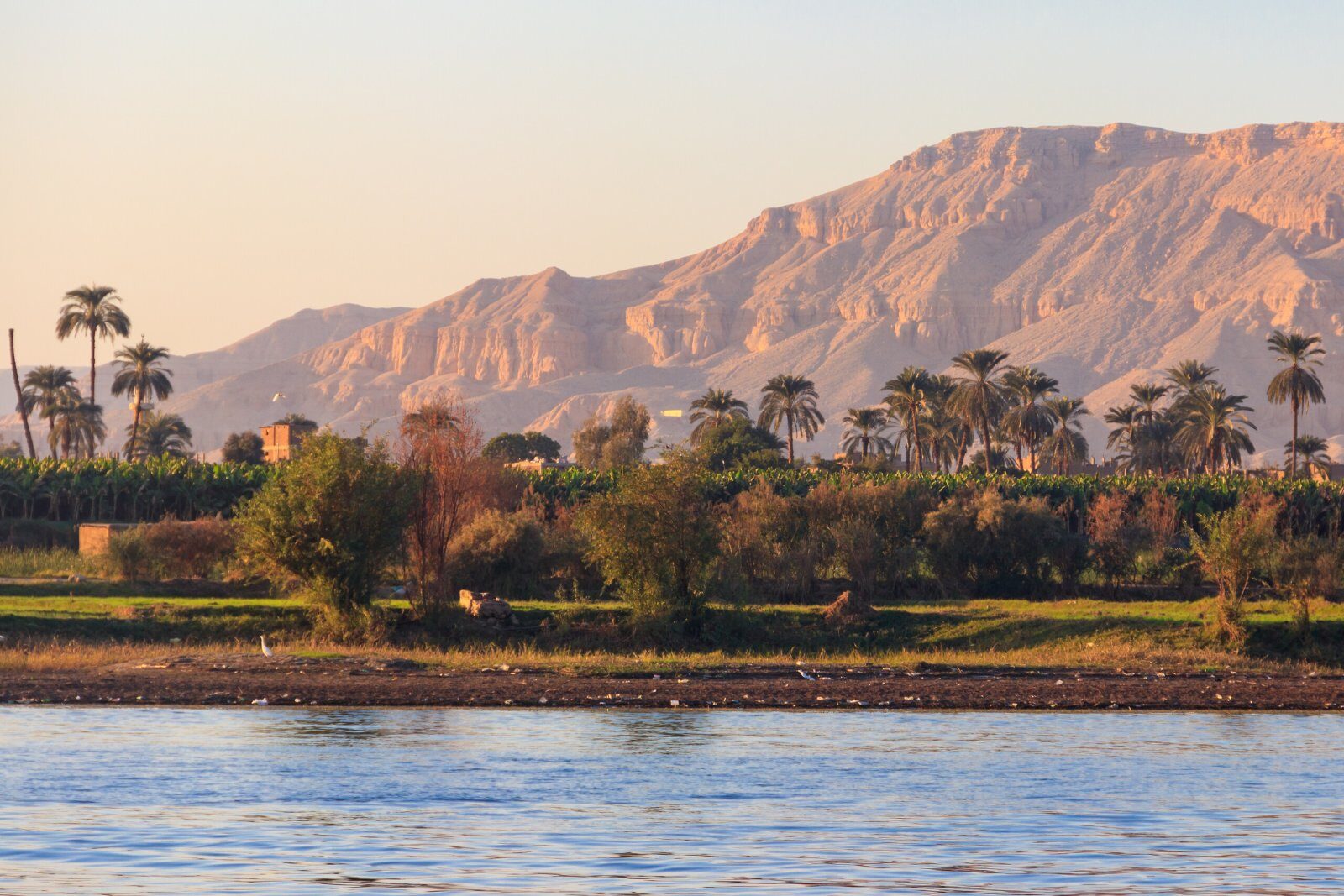 Nile riverbank at the foot of the mountains
