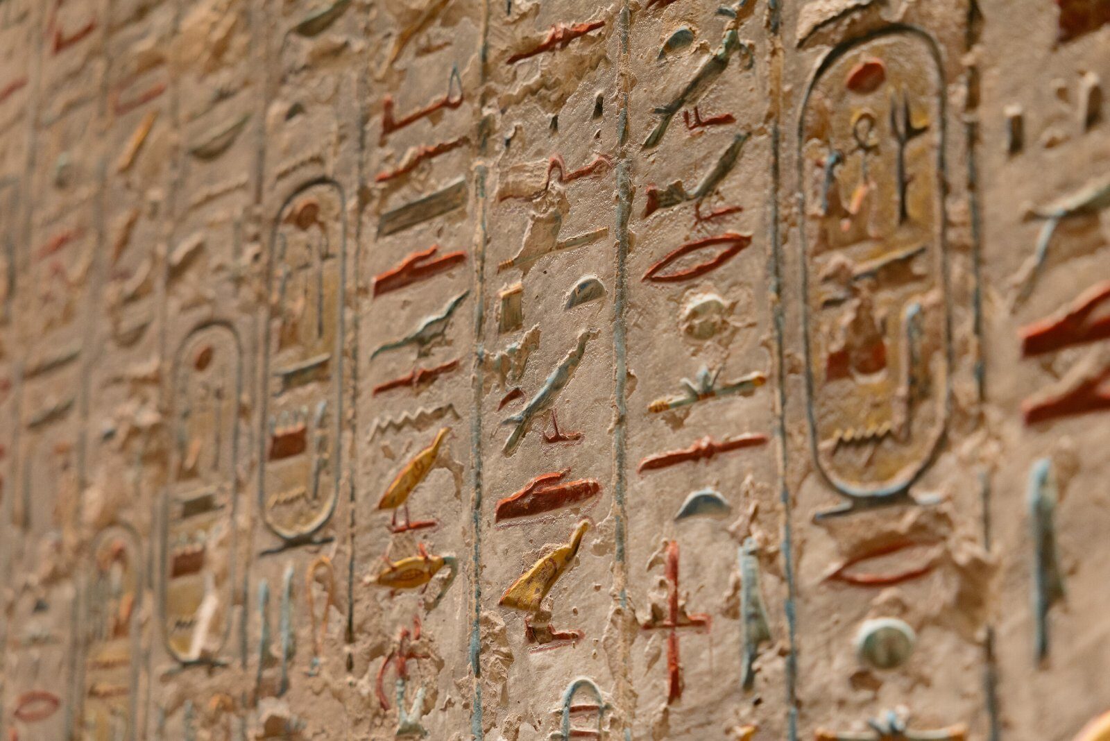 Hieroglyphs carved into temple stone