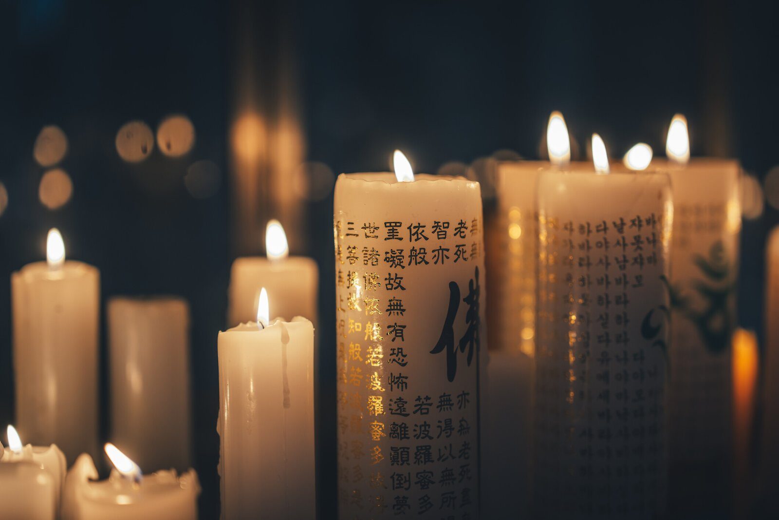 Candles lit in a Korean temple