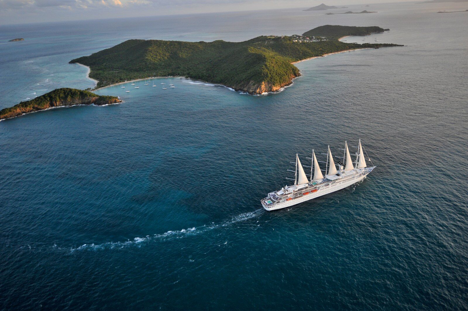 The Club Med 2 seen from above near an island The Club Med 2 seen from above near an island