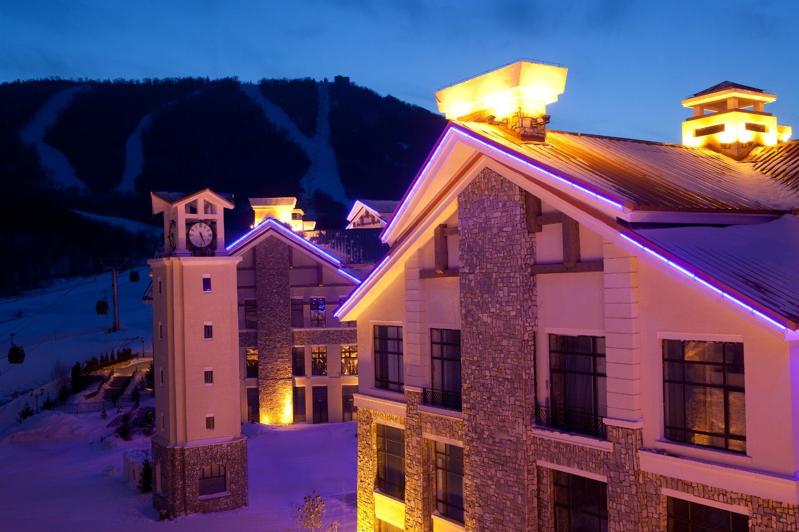 Yabuli resort lit up in the evening