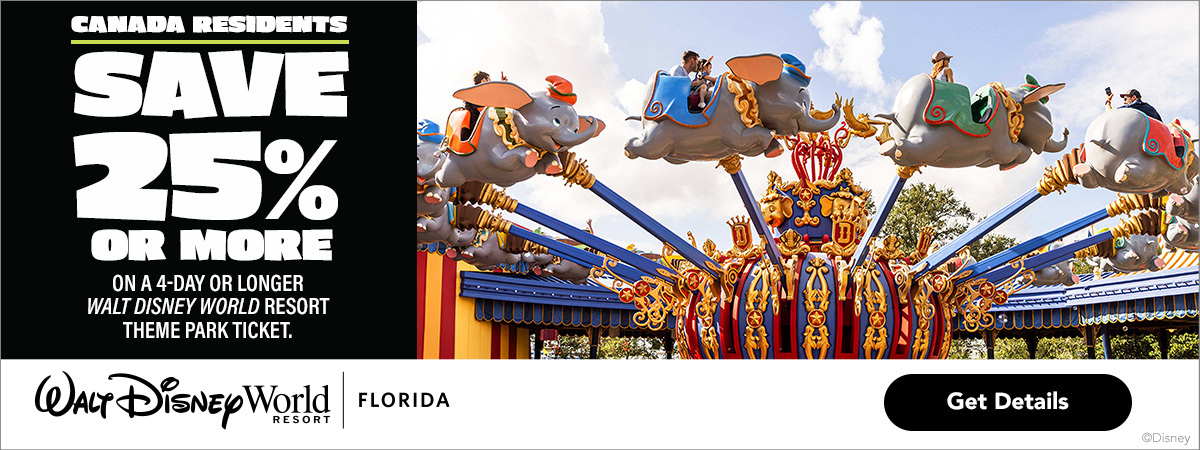 Walt Disney World Resort in Florida Canada Residents Save 25% Or more on a 4-day or longer them park ticket