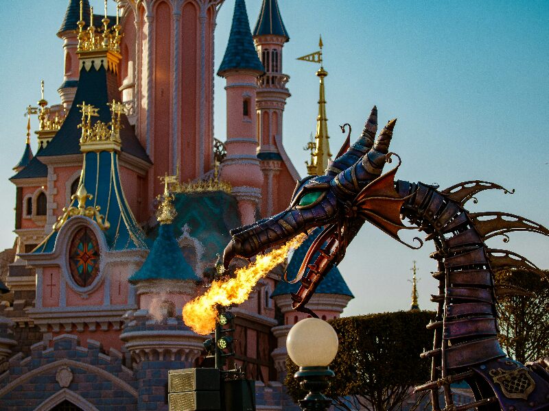 The Maleficent dragon in front of Sleeping Beauty Castle, Disneyland Paris The Maleficent dragon in front of Sleeping Beauty Castle, Disneyland Paris
