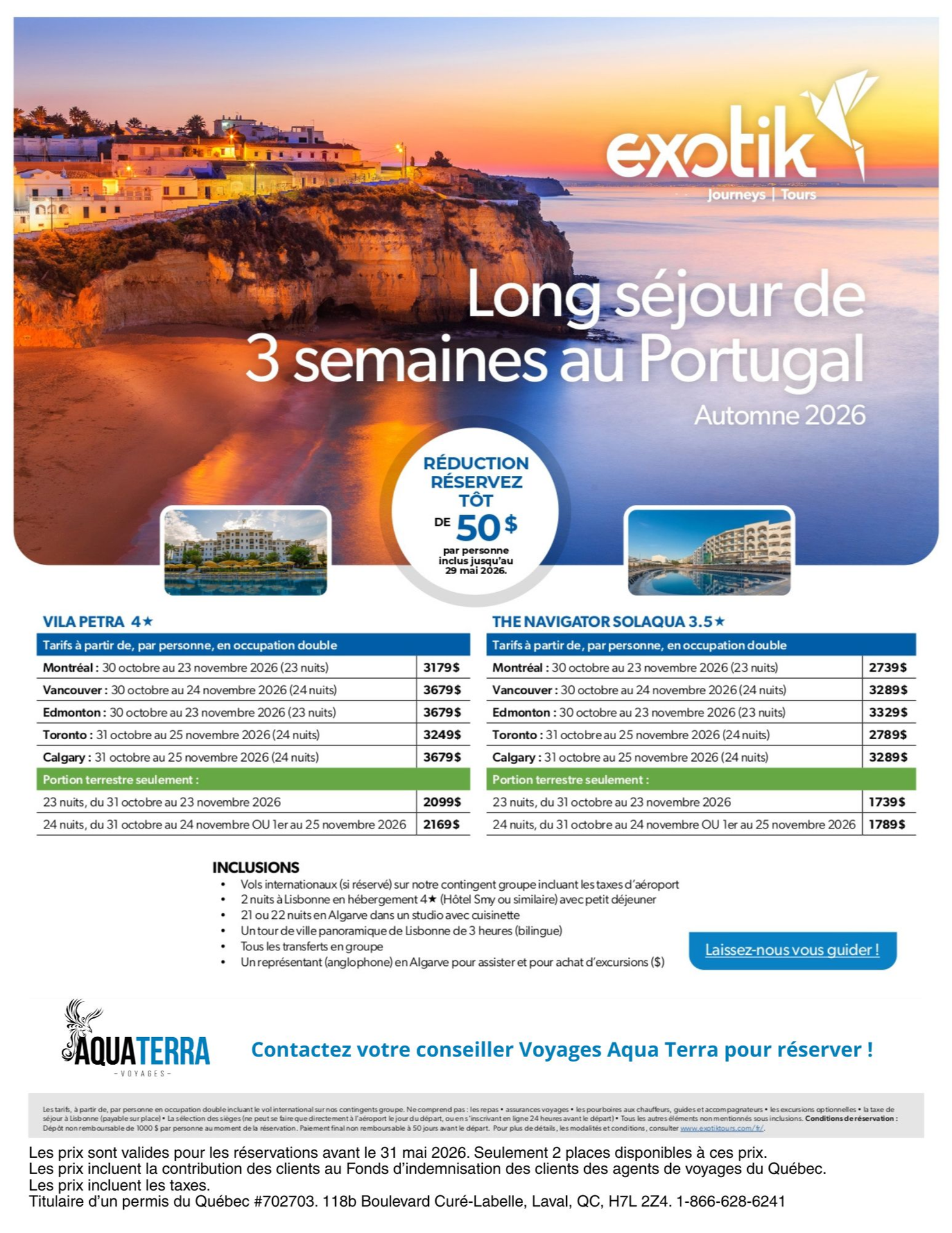 Promotion Exotik Long s&eacute;jour de 3 semaines au Portugal avec Voyages Aquaterra