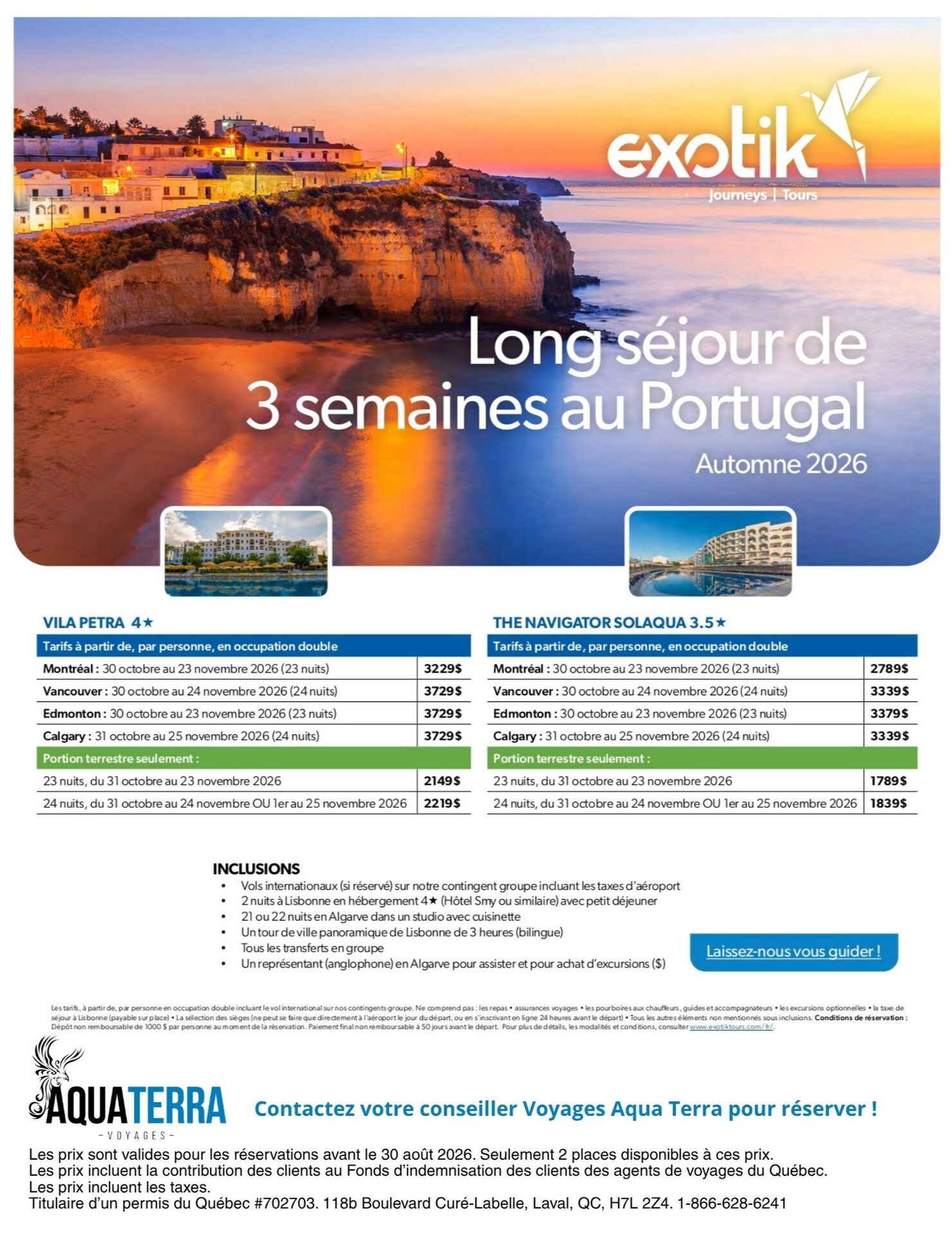 Promotion exotik Très longs séjours au Portugal avec Voyages Aquaterra
