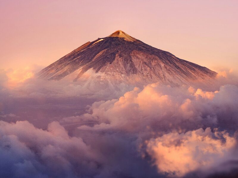 Mount Teide, 3,715 metres, rising above the sea of clouds at sunset Mount Teide, 3,715 metres, rising above the sea of clouds at sunset