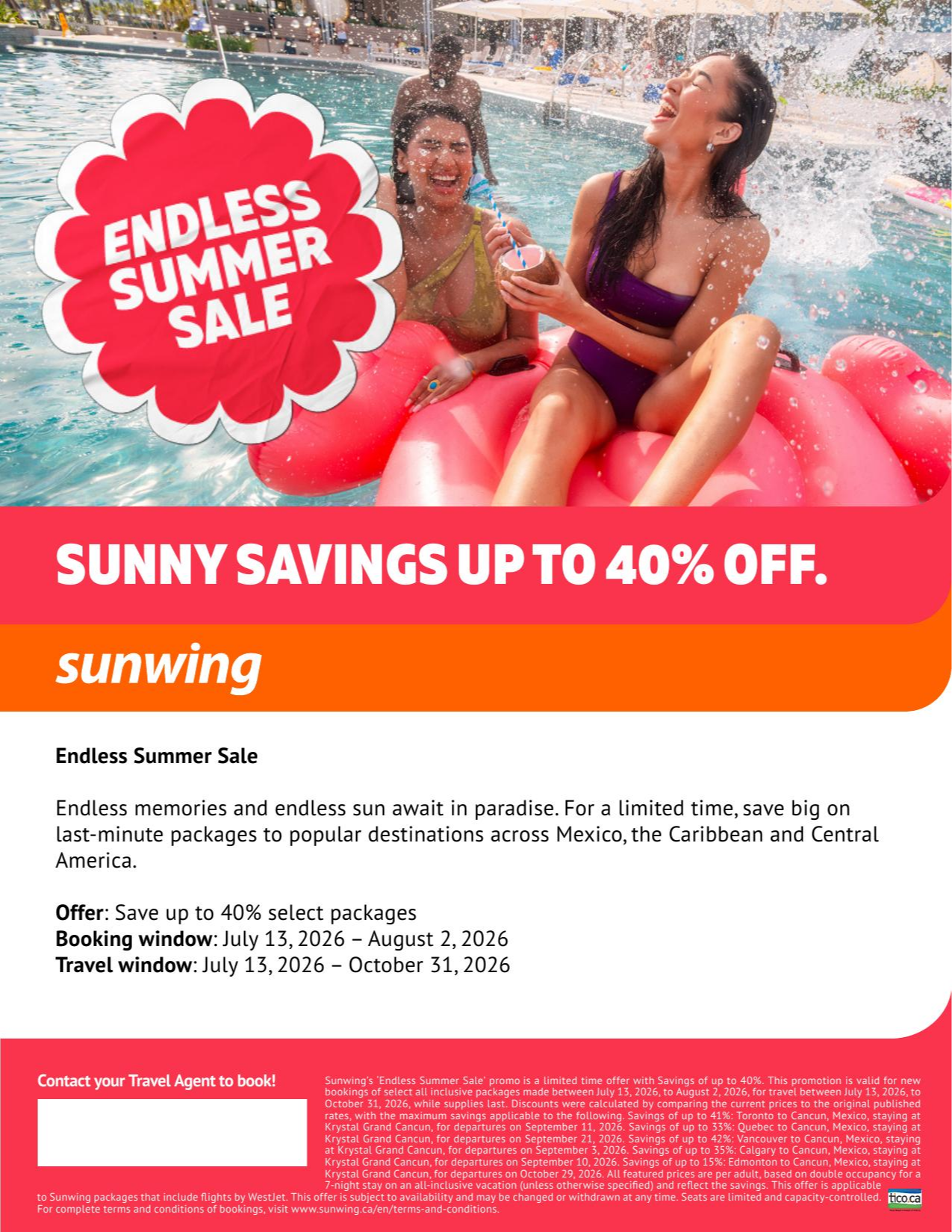 Sunwing Promotion  endless summer sale with Voyages Aquaterra