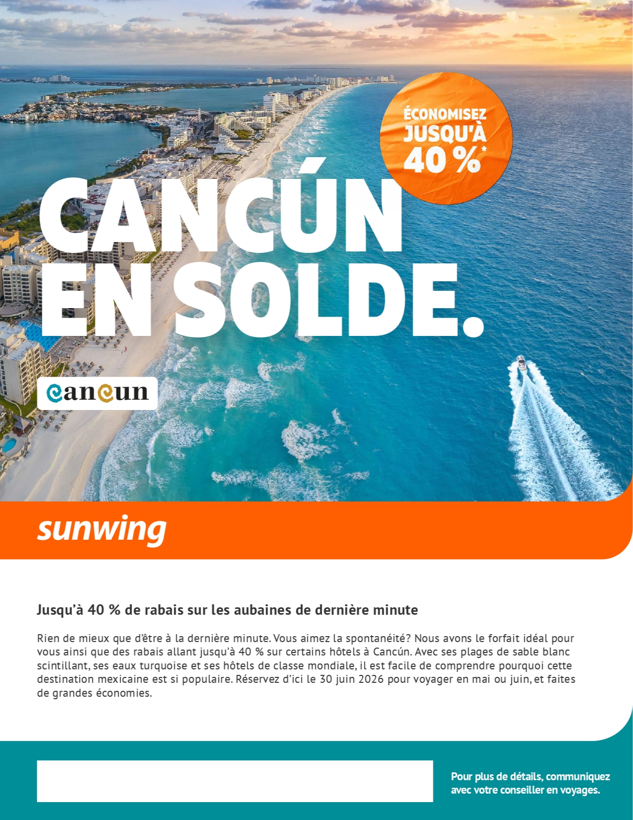 Promotion Sunwing Cancún en solde avec Voyages Aquaterra Promotion Sunwing Cancún en solde avec Voyages Aquaterra