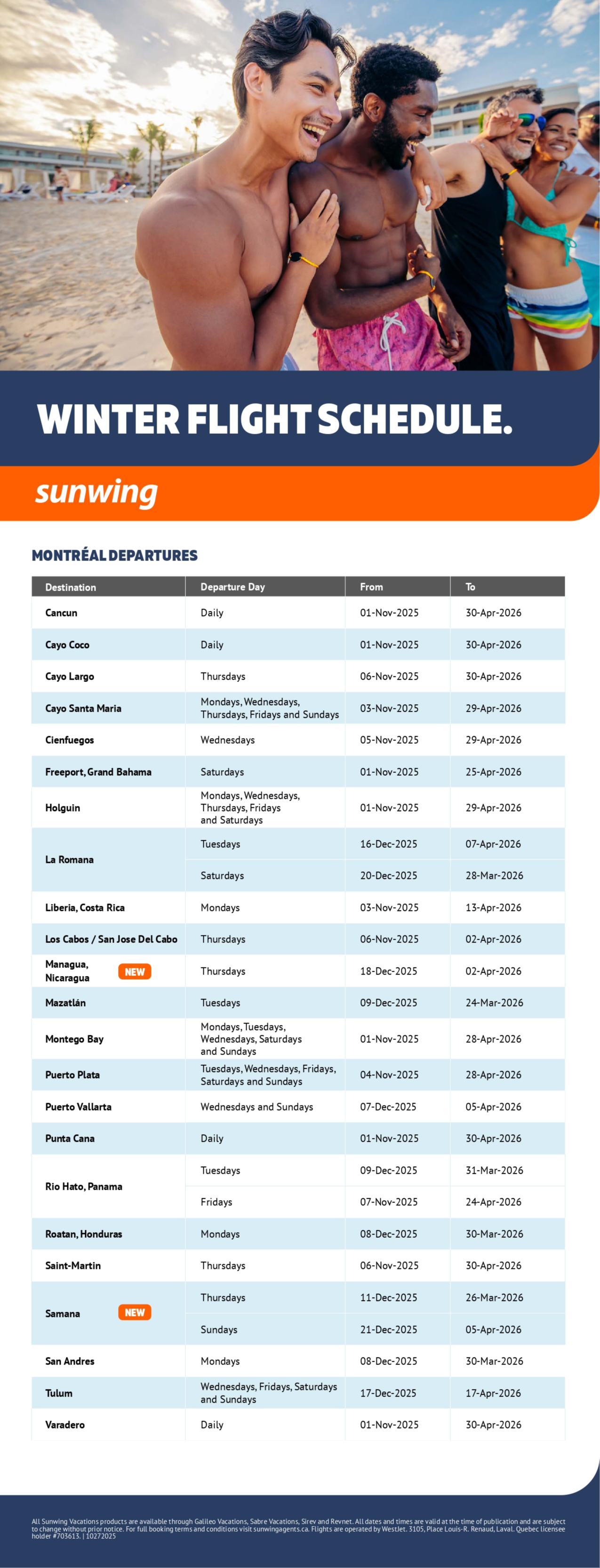 Sunwing Vacations winter flight schedule with Aqua Terra Travel Sunwing Vacations winter flight schedule with Aqua Terra Travel