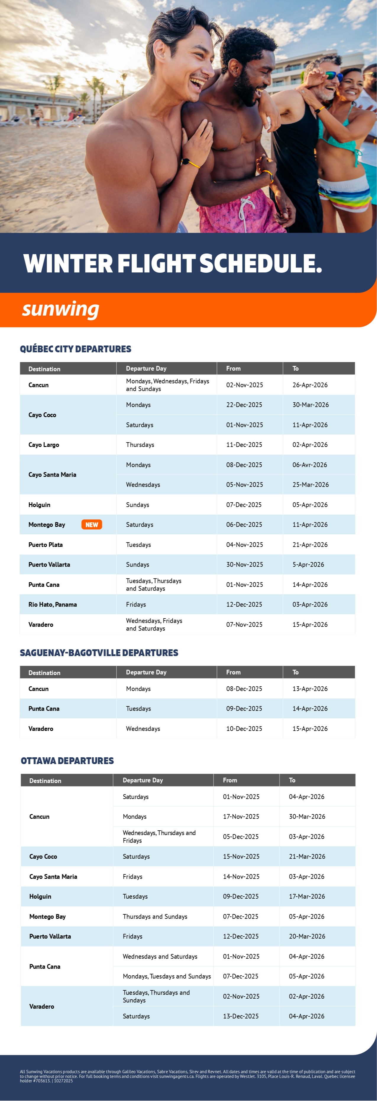 Sunwing Vacations winter flight schedule with Aqua Terra Travel Sunwing Vacations winter flight schedule with Aqua Terra Travel