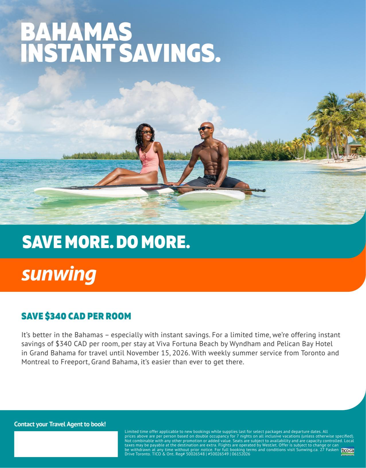 Sunwing Promotion Bahamas Instant Savings with Voyages AquaTerra