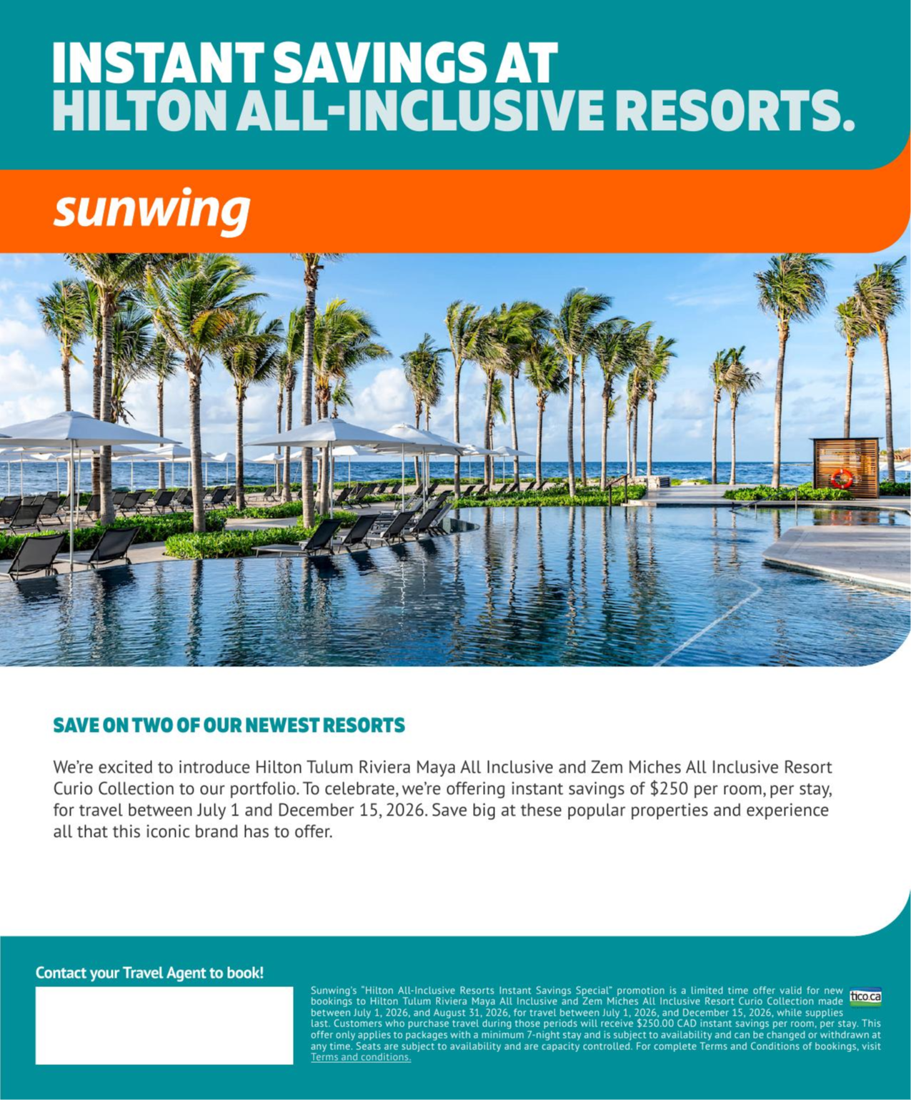 Sunwing Promotion Instant savings at Hilton All-Inclusuve Resorts with Voyages AquaTerra