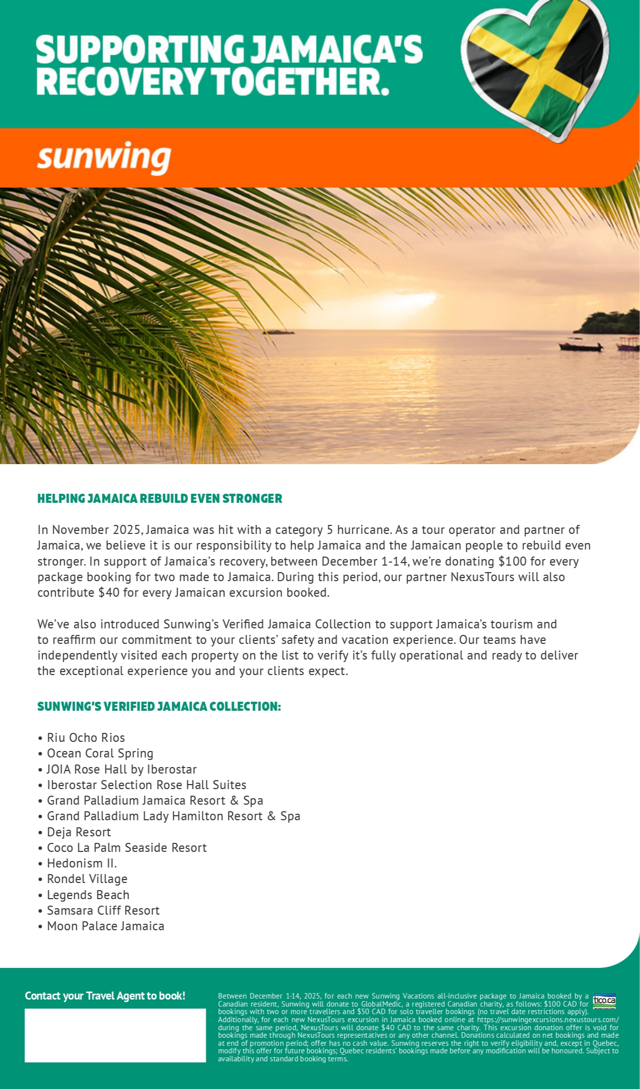 Sunwing Vacations Promotion Jamaica Melissa Hurricane with Voyages Aqua Terra Sunwing Vacations Promotion Jamaica Melissa Hurricane with Voyages Aqua Terra