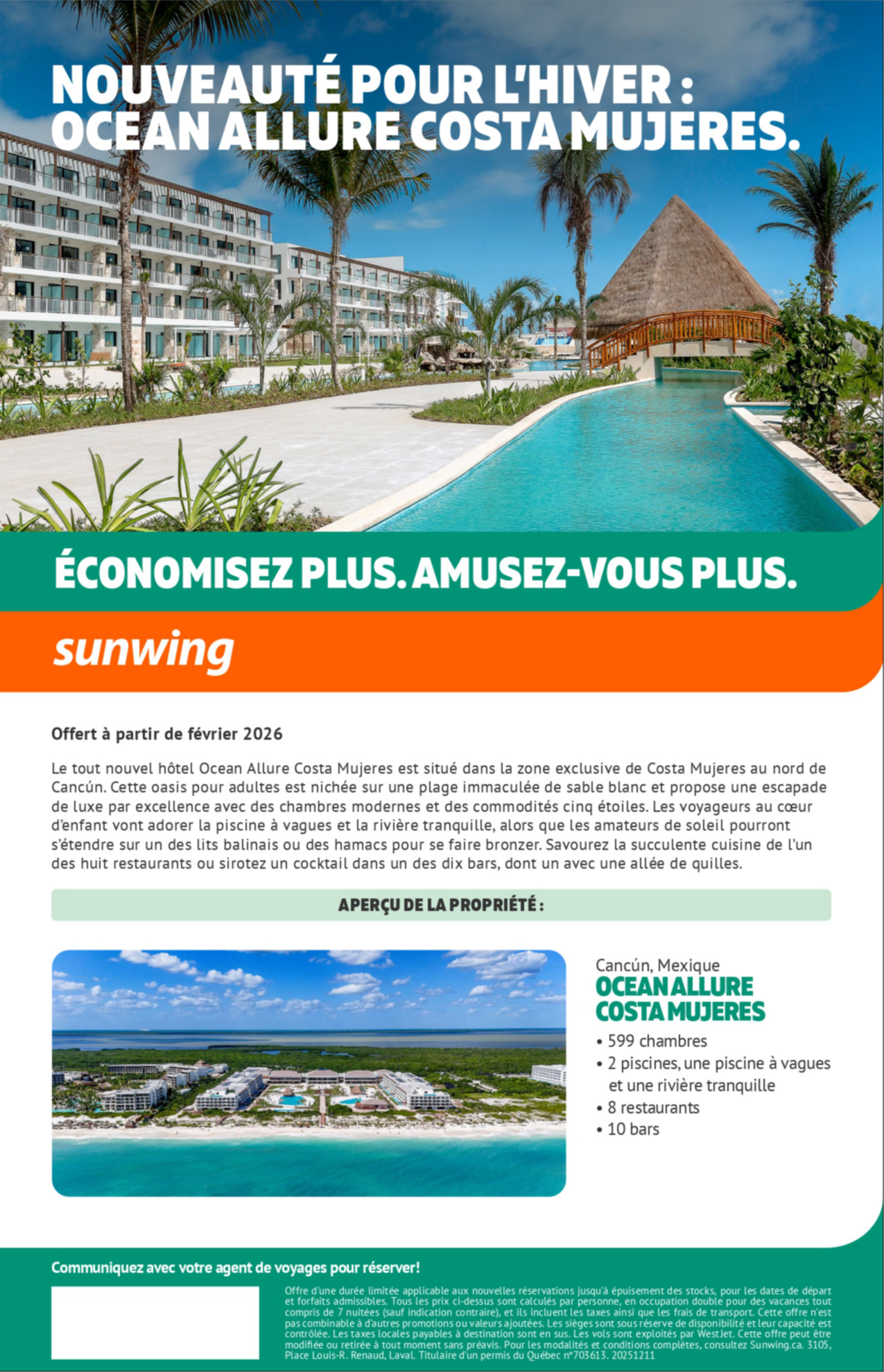 Promotion Vacances Sunwing Nouvel Hôtel Ocean Allure Costa Mujeres avec Voyages Aqua Terra
