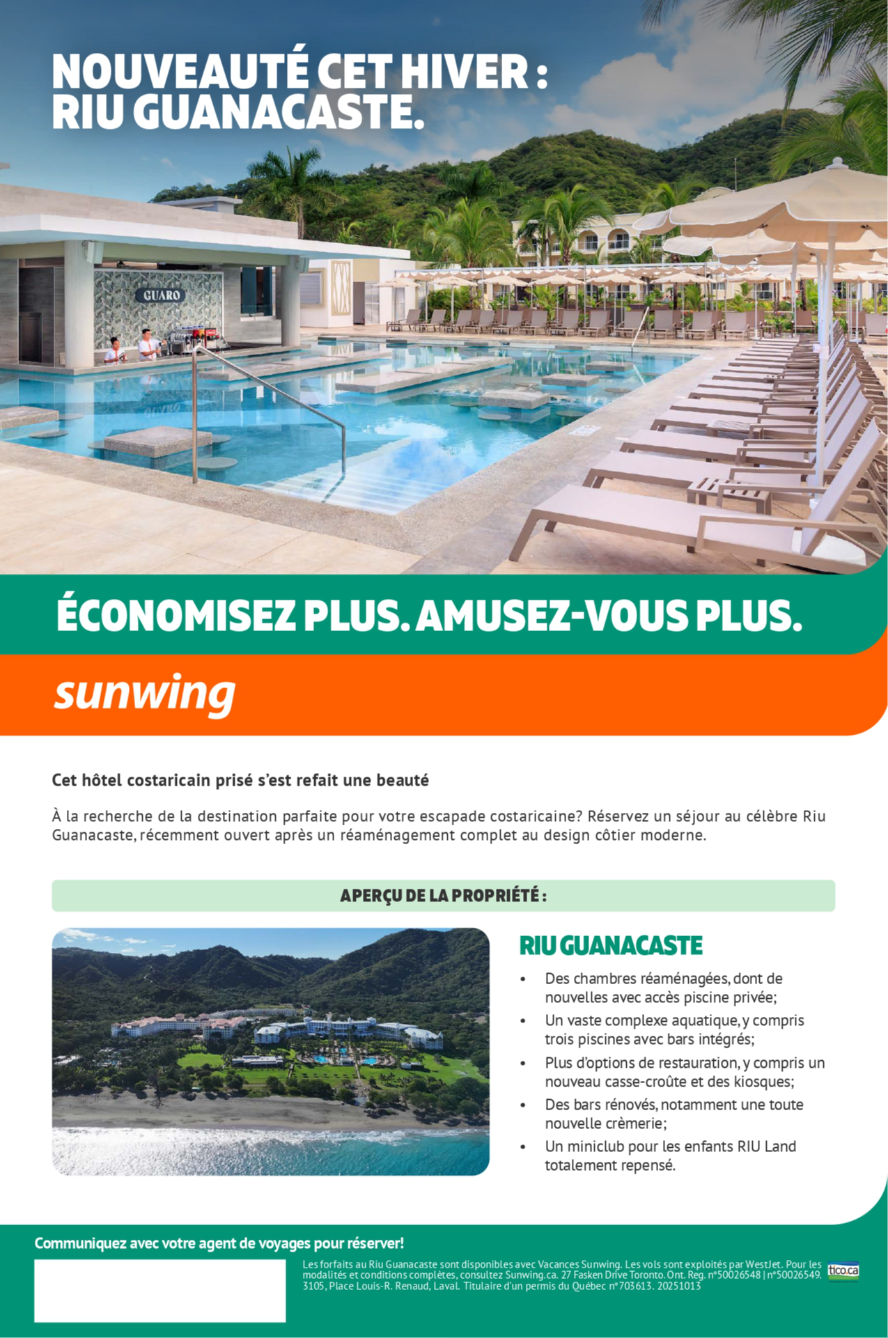 Promotion Vacances Sunwing Nouveauté Cet Hiver Riu Guanacaste avec Voyages Aqua Terra