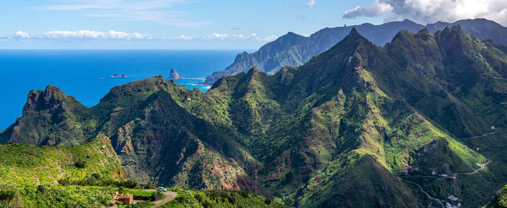 The green ridges of the Anaga massif falling to the Atlantic, northern Tenerife The green ridges of the Anaga massif falling to the Atlantic, northern Tenerife